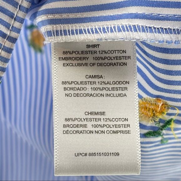 Maddie Girl’s Striped Floral Embroidered Button Front Short Sleeve Shirt XL - Picture 12 of 13